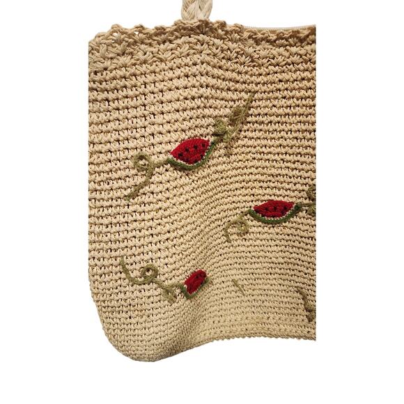 Cappelli Straworld Watermelon Embroidered Straw Tote Bag Summer Purse - Picture 2 of 11